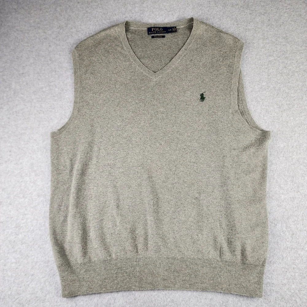 Polo Ralph Lauren Sweater Vest‎ Men's Large Gray Pima Cotton V Neck Golf